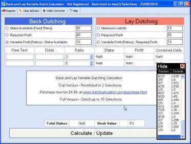 variable dutching calculator|Back and Lay Variable Dutch Calculator .